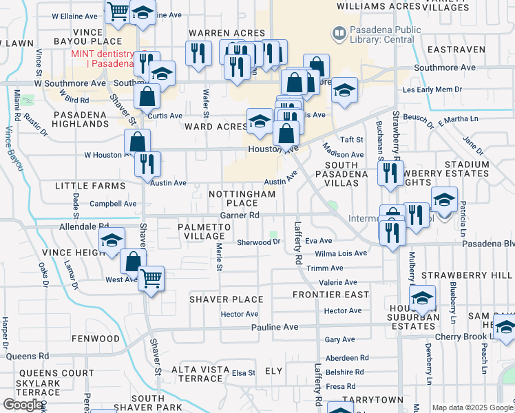 map of restaurants, bars, coffee shops, grocery stores, and more near 2002 Basket Street in Pasadena