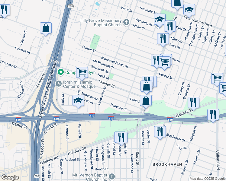 map of restaurants, bars, coffee shops, grocery stores, and more near 3706 Lydia Street in Houston