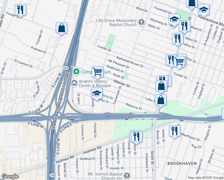 map of restaurants, bars, coffee shops, grocery stores, and more near 3560 Good Hope Street in Houston