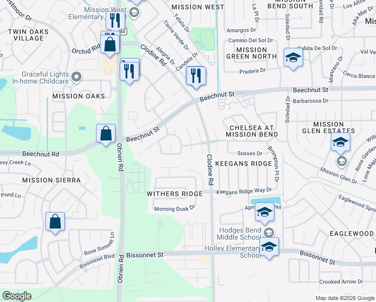 map of restaurants, bars, coffee shops, grocery stores, and more near 8318 Aliso Canyon Lane in Houston
