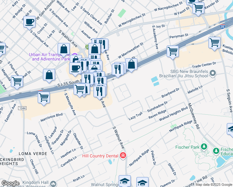 map of restaurants, bars, coffee shops, grocery stores, and more near 940 Winston Avenue in New Braunfels