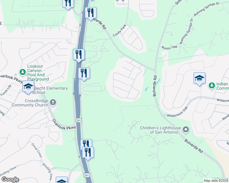map of restaurants, bars, coffee shops, grocery stores, and more near 2503 Canon Perdido in San Antonio