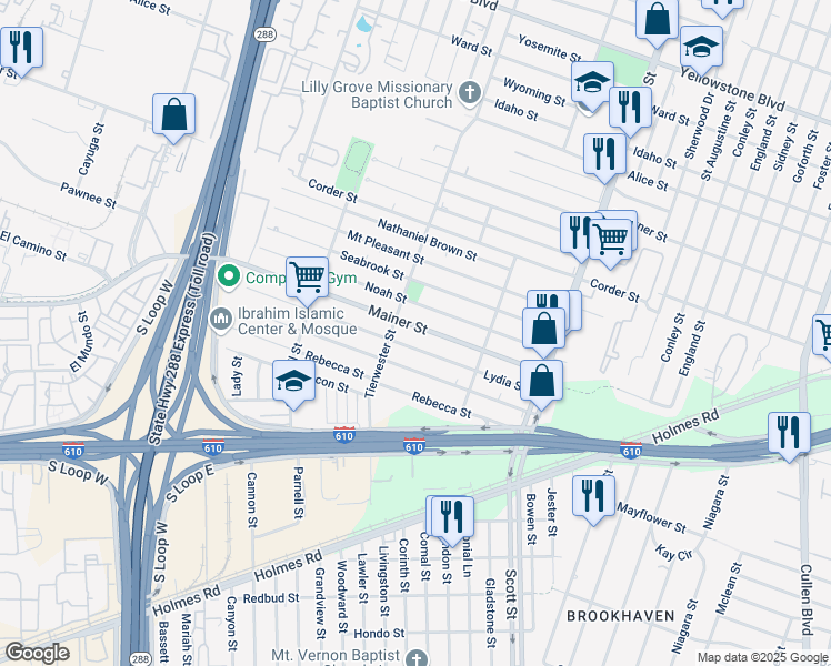 map of restaurants, bars, coffee shops, grocery stores, and more near in Houston