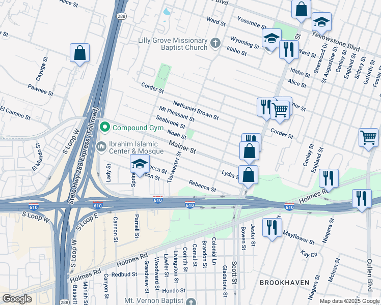 map of restaurants, bars, coffee shops, grocery stores, and more near in Houston