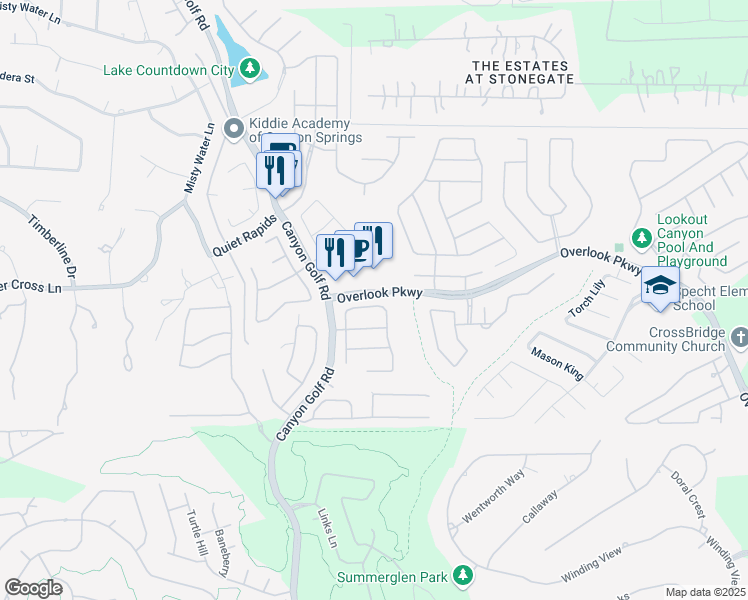 map of restaurants, bars, coffee shops, grocery stores, and more near 25975 Overlook Parkway in San Antonio