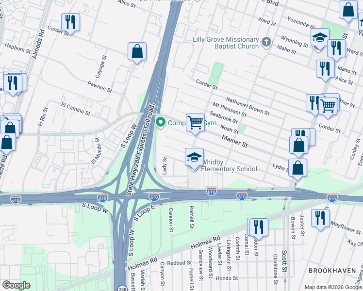 map of restaurants, bars, coffee shops, grocery stores, and more near 3445 Good Hope Street in Houston