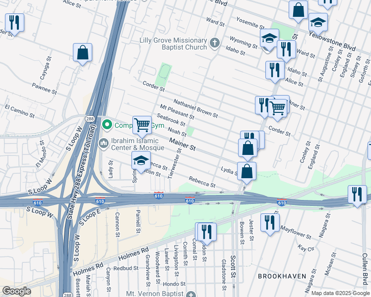 map of restaurants, bars, coffee shops, grocery stores, and more near in Houston
