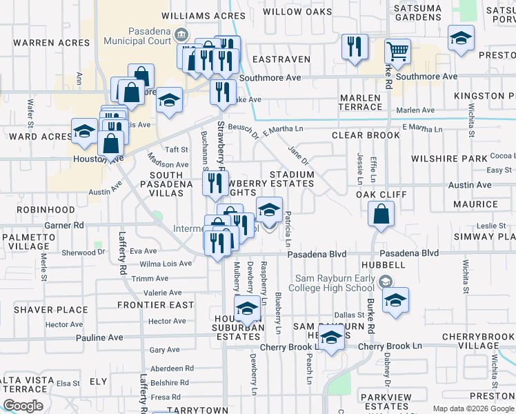 map of restaurants, bars, coffee shops, grocery stores, and more near 1810 Edgehill Road in Pasadena
