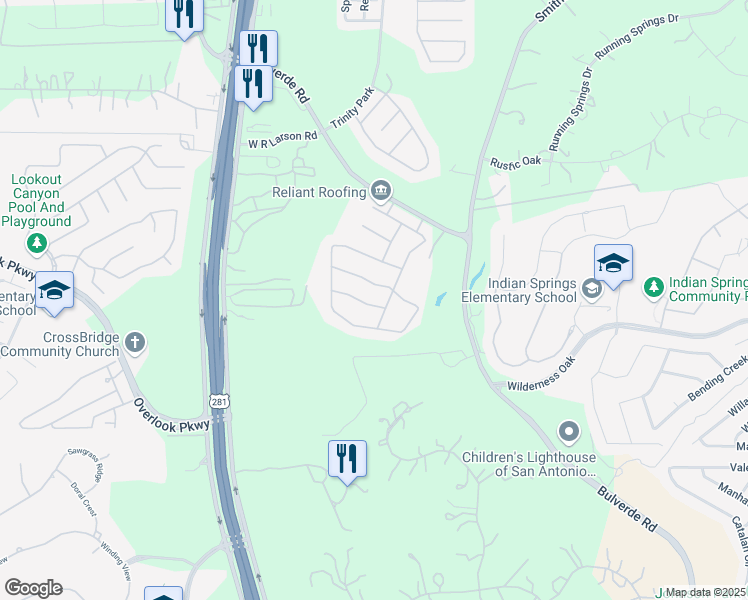 map of restaurants, bars, coffee shops, grocery stores, and more near 2611 Cielo Trace in San Antonio