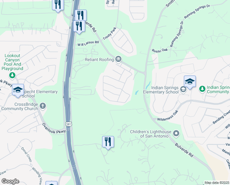 map of restaurants, bars, coffee shops, grocery stores, and more near 2607 Cielo Trce in San Antonio