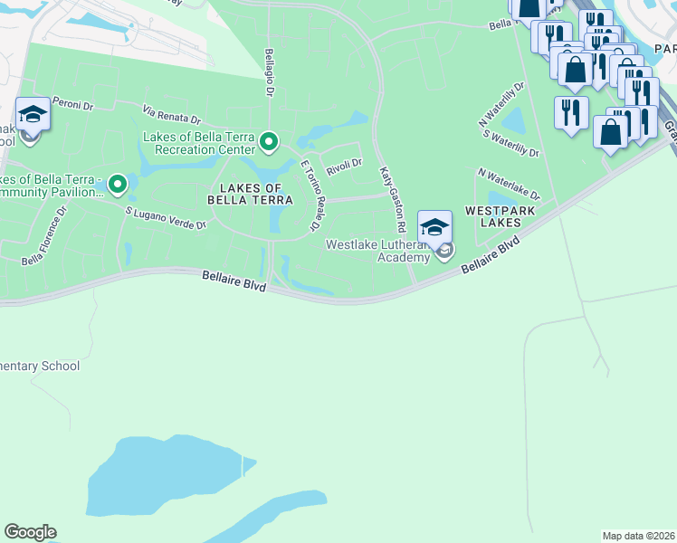 map of restaurants, bars, coffee shops, grocery stores, and more near 23623 Certosa Drive in Richmond