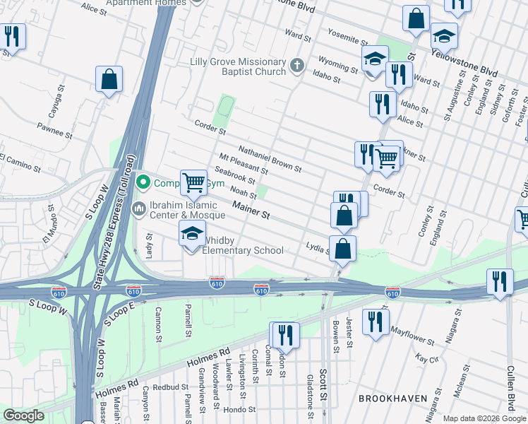 map of restaurants, bars, coffee shops, grocery stores, and more near in Houston