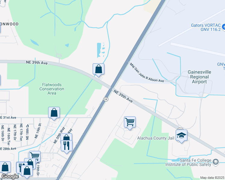 map of restaurants, bars, coffee shops, grocery stores, and more near 2715 Northeast 39th Avenue in Gainesville