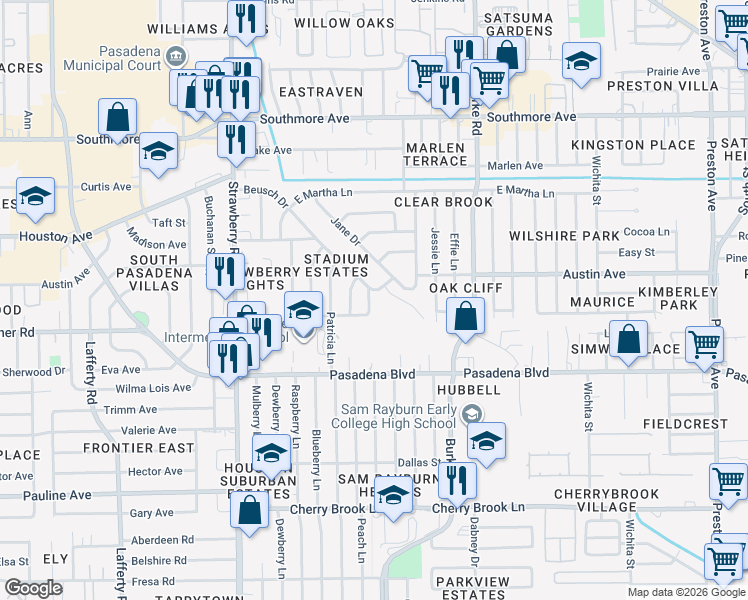 map of restaurants, bars, coffee shops, grocery stores, and more near 1822 Beusch Drive in Pasadena