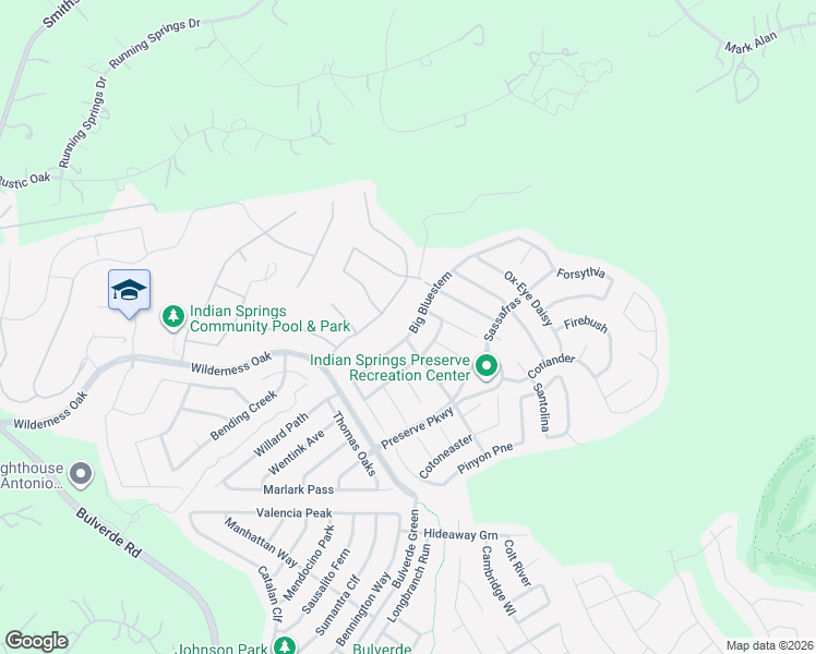 map of restaurants, bars, coffee shops, grocery stores, and more near 25907 Big Bluestem in San Antonio