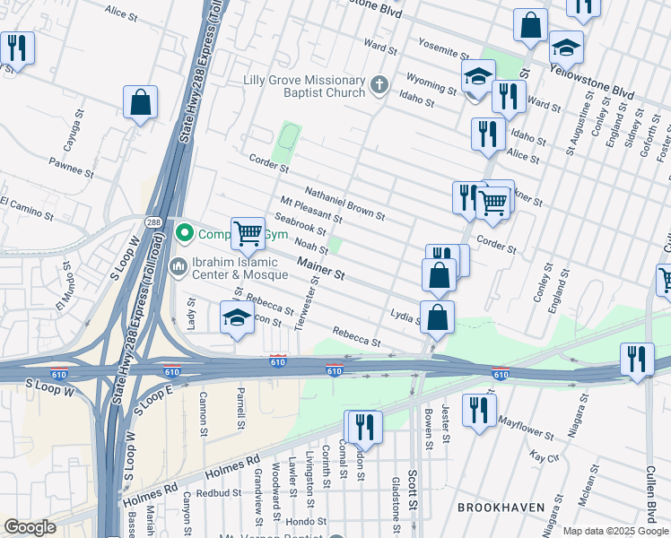 map of restaurants, bars, coffee shops, grocery stores, and more near in Houston
