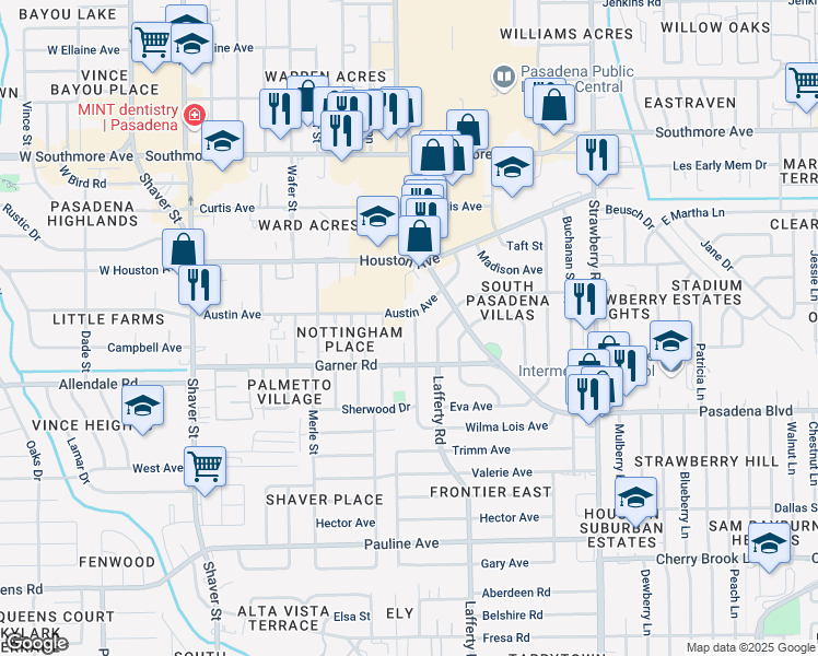 map of restaurants, bars, coffee shops, grocery stores, and more near 1806 Cleveland Street in Pasadena