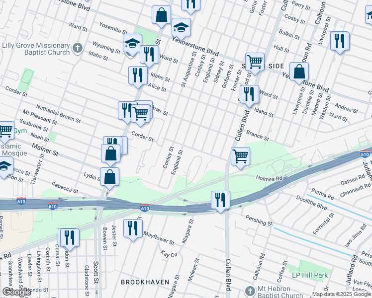 map of restaurants, bars, coffee shops, grocery stores, and more near 4206 Dreyfus St in Houston