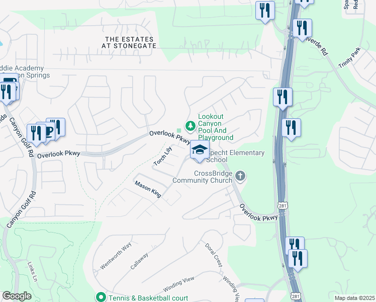 map of restaurants, bars, coffee shops, grocery stores, and more near 1838 Vinca Manor in San Antonio
