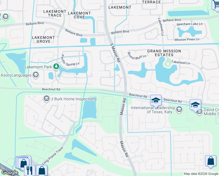 map of restaurants, bars, coffee shops, grocery stores, and more near 20627 Cactus Lake Lane in Richmond
