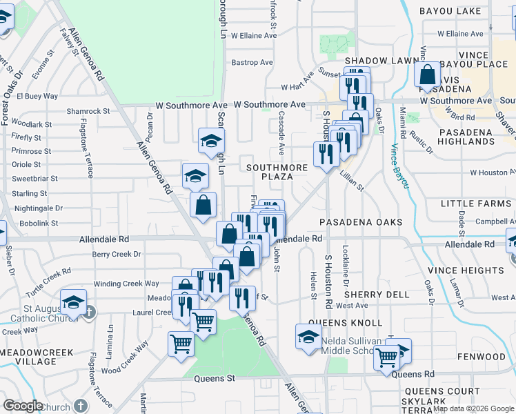 map of restaurants, bars, coffee shops, grocery stores, and more near 1813 Firwood Drive in Pasadena