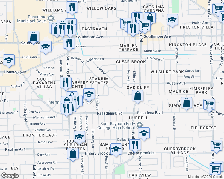 map of restaurants, bars, coffee shops, grocery stores, and more near 1822 Beusch Drive in Pasadena