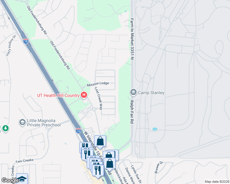 map of restaurants, bars, coffee shops, grocery stores, and more near 7602 Mission Haven in Boerne