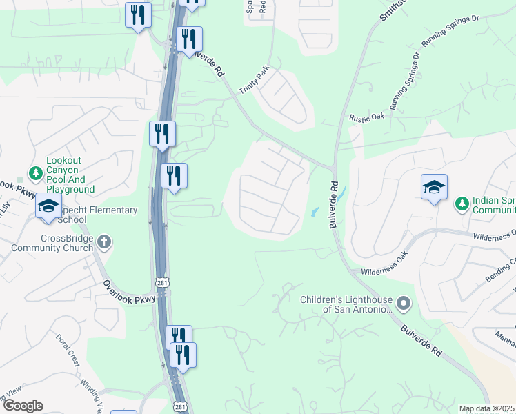map of restaurants, bars, coffee shops, grocery stores, and more near 2523 Cielo Trace in San Antonio
