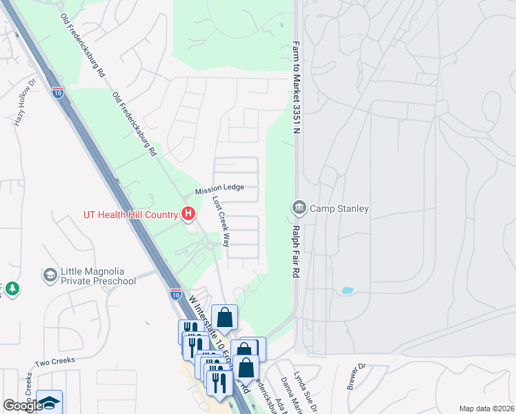 map of restaurants, bars, coffee shops, grocery stores, and more near 7602 Mission Haven in Boerne