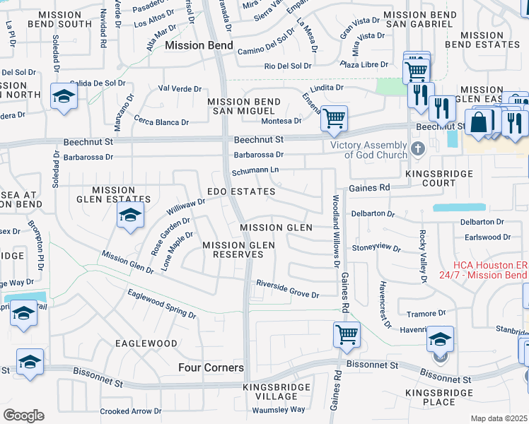 map of restaurants, bars, coffee shops, grocery stores, and more near 15706 Wildwood Lake Drive in Houston