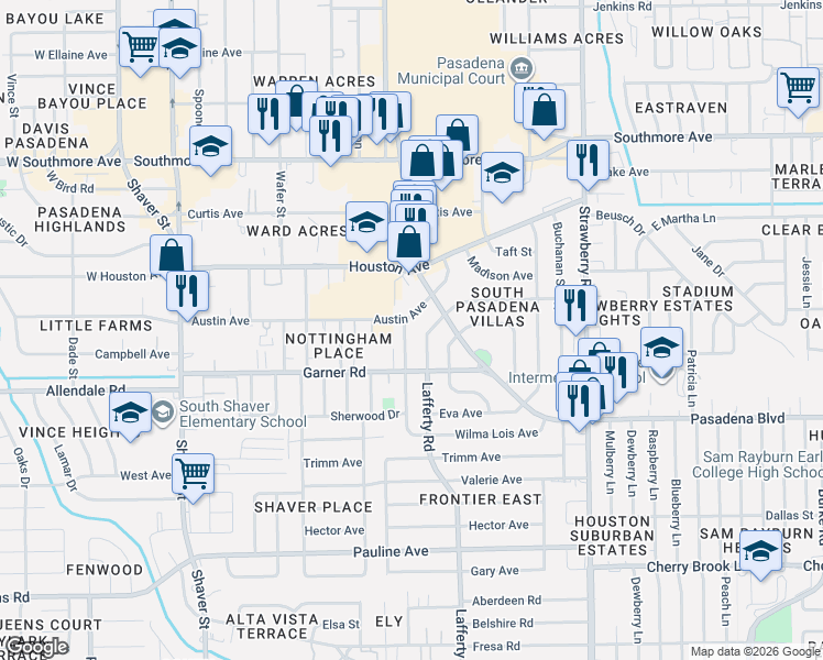 map of restaurants, bars, coffee shops, grocery stores, and more near 1806 Cleveland Street in Pasadena
