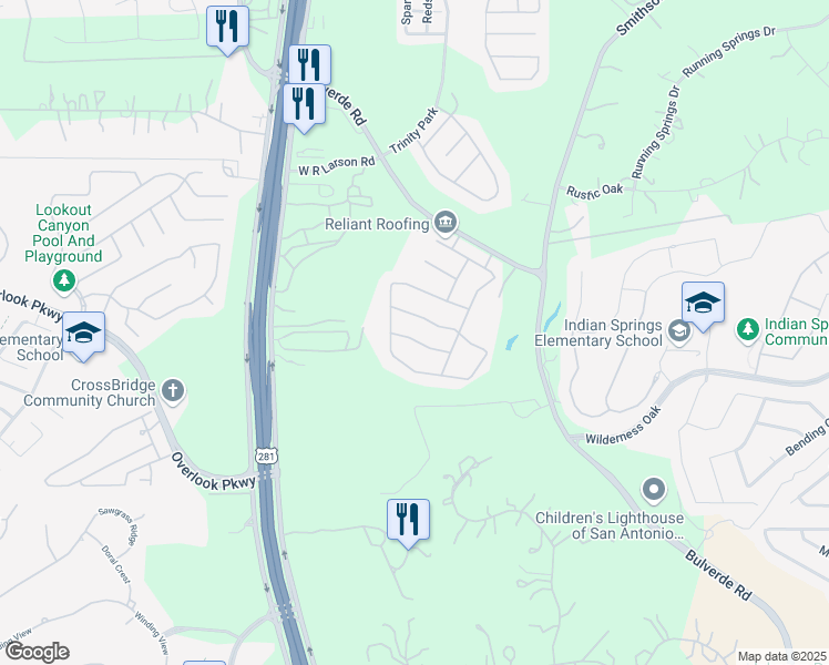 map of restaurants, bars, coffee shops, grocery stores, and more near 2519 Cielo Trace in San Antonio