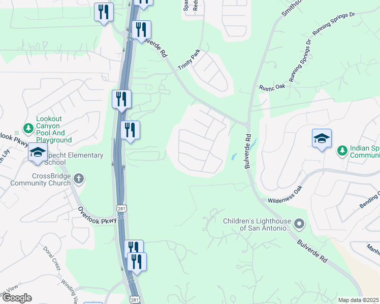 map of restaurants, bars, coffee shops, grocery stores, and more near 2519 Cielo Trace in San Antonio