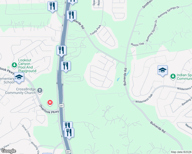 map of restaurants, bars, coffee shops, grocery stores, and more near 2511 Cielo Trace in San Antonio