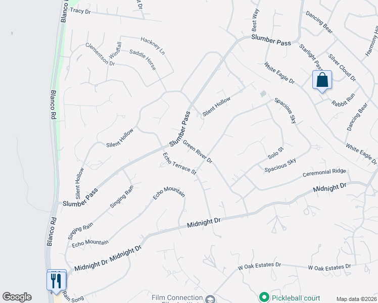 map of restaurants, bars, coffee shops, grocery stores, and more near 25811 Green River Drive in San Antonio