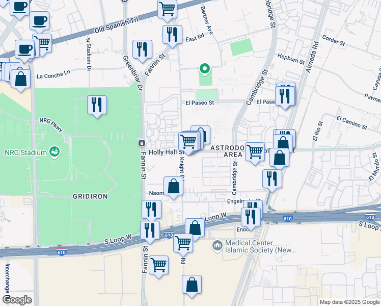 map of restaurants, bars, coffee shops, grocery stores, and more near 2118 Holly Hall Street in Houston
