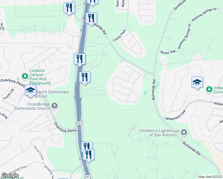 map of restaurants, bars, coffee shops, grocery stores, and more near 25923 Avellino Bluff in San Antonio