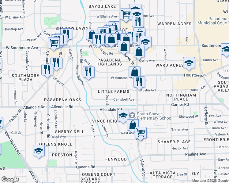 map of restaurants, bars, coffee shops, grocery stores, and more near 139 West Austin Avenue in Pasadena