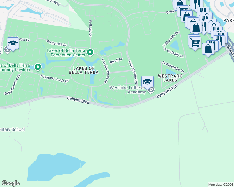 map of restaurants, bars, coffee shops, grocery stores, and more near 23623 Certosa Drive in Richmond