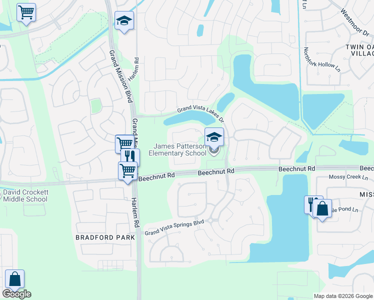 map of restaurants, bars, coffee shops, grocery stores, and more near 18903 Elrington Creek Court in Richmond