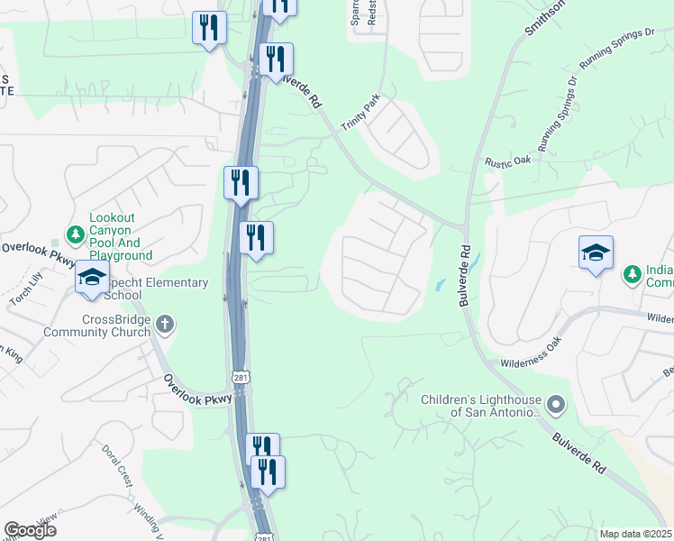 map of restaurants, bars, coffee shops, grocery stores, and more near 25927 Avellino Bluff in San Antonio