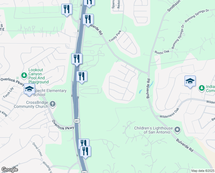 map of restaurants, bars, coffee shops, grocery stores, and more near 2511 Cielo Trace in San Antonio