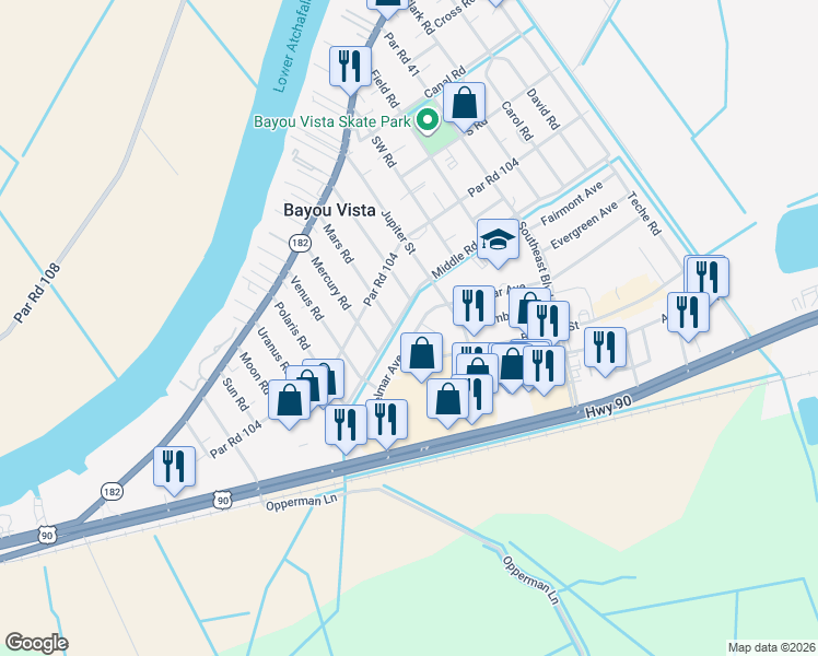map of restaurants, bars, coffee shops, grocery stores, and more near 1001-1271 Belleview St in Morgan City