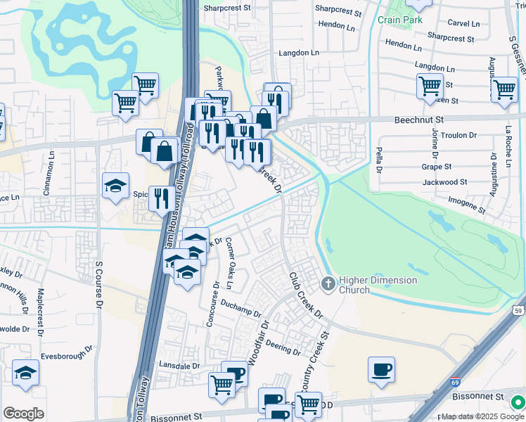 map of restaurants, bars, coffee shops, grocery stores, and more near 908 Green Fork Drive in Houston