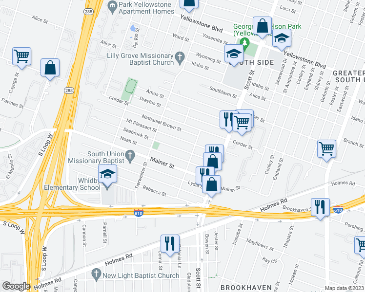 map of restaurants, bars, coffee shops, grocery stores, and more near 3711 Mount Pleasant Street in Houston