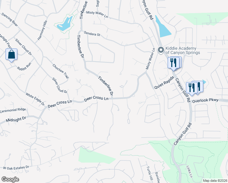 map of restaurants, bars, coffee shops, grocery stores, and more near 25960 Timberline Drive in San Antonio