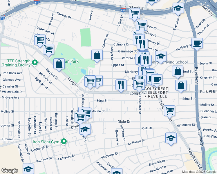 map of restaurants, bars, coffee shops, grocery stores, and more near 7017 Gillen Street in Houston