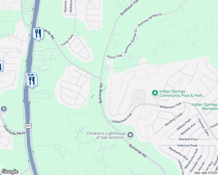 map of restaurants, bars, coffee shops, grocery stores, and more near 25923 Comanche Creek in San Antonio