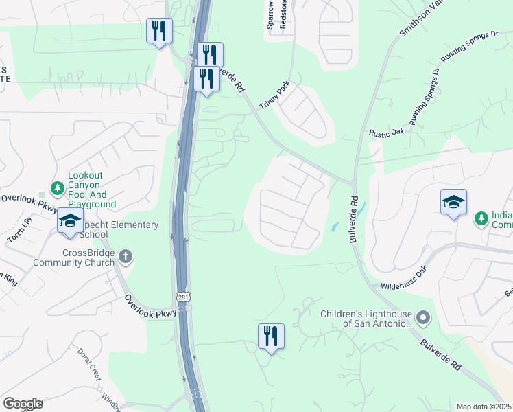 map of restaurants, bars, coffee shops, grocery stores, and more near 2510 Portola View in San Antonio