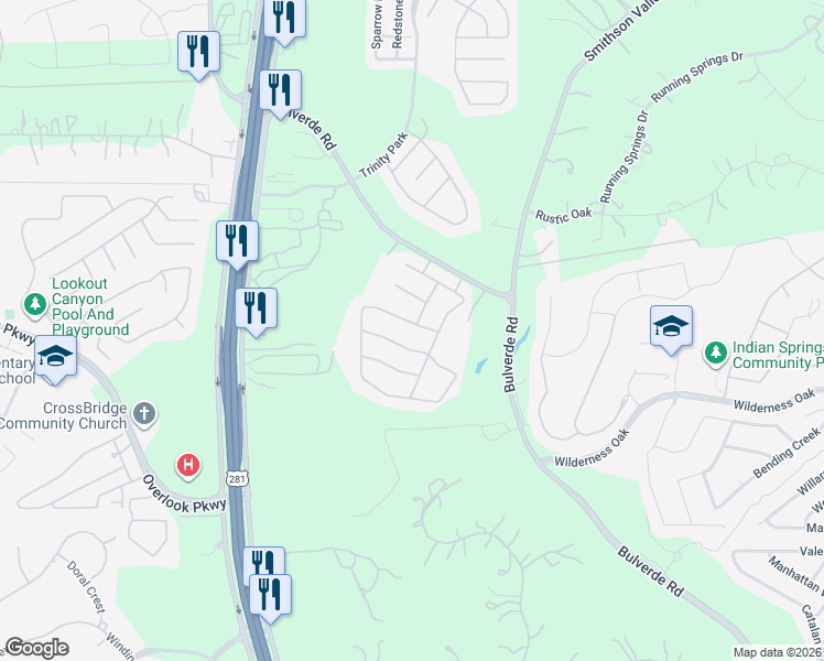 map of restaurants, bars, coffee shops, grocery stores, and more near 2550 Portola View in San Antonio